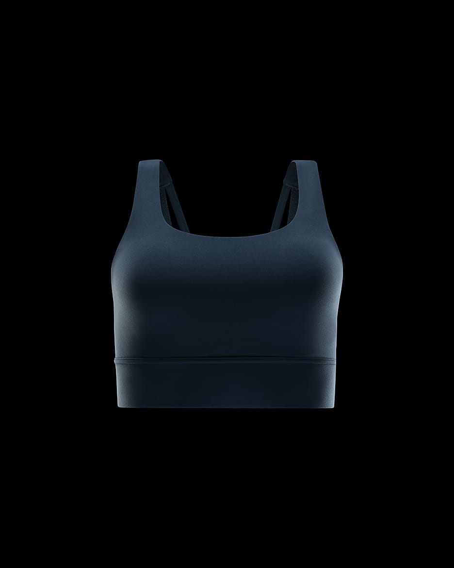 Bra deportivo de media sujeción de corte largo con almohadillas para mujer Nike Zenvy - Azul marino militar/Blanco