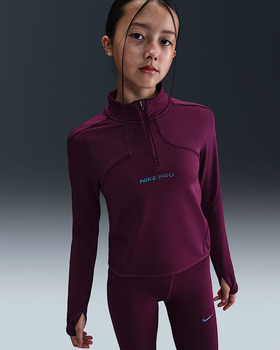 Nike Pro Therma-FIT-Longsleeve mit Halbreißverschluss (ältere Kinder, Mädchen) - Bordeaux