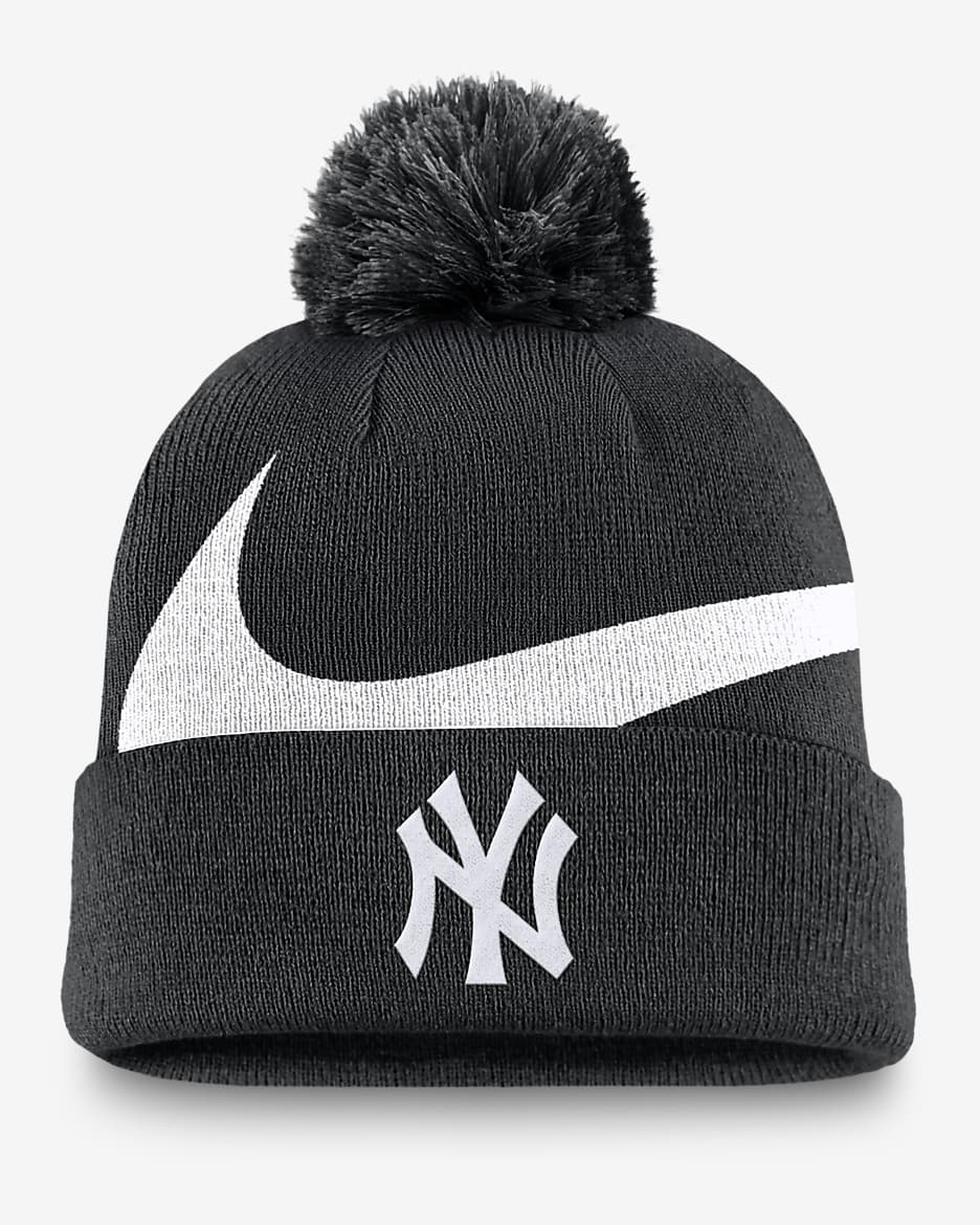 Gorro con dobladillo y pompón Nike de la MLB para hombre New York Yankees Peak - Negro