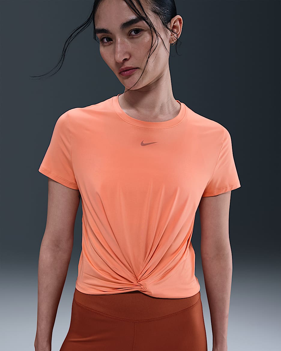 Nike One Classic Twist 女款 Dri-FIT 短袖上衣 - Apricot Agate/黑色