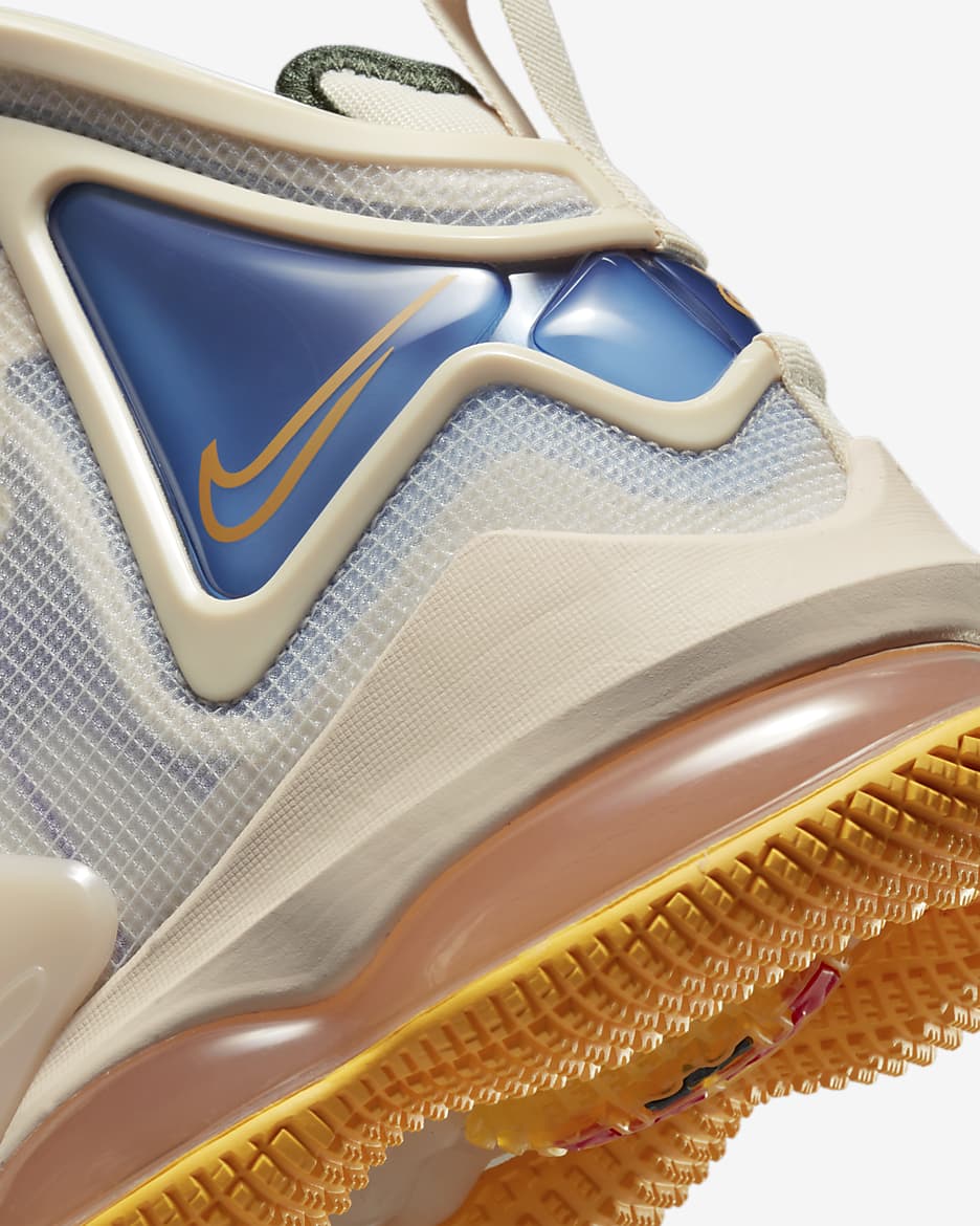 LeBron 19 Basketball Shoes - Pearl White/Game Royal/Clear Emerald/University Gold