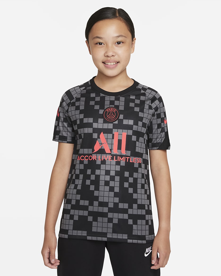 Paris Saint-Germain Older Kids' Nike Dri-FIT Pre-Match Football Top - Black/Black/Black/Siren Red
