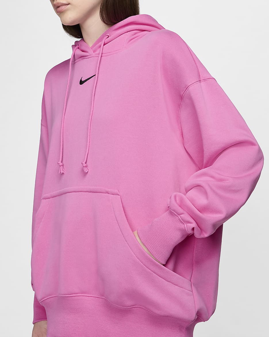 Sudadera con gorro sin cierre de French Terry oversized para mujer Nike Sportswear Phoenix Fleece - Rosa alegre/Negro