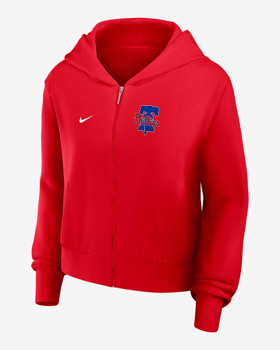 Sudadera con gorro Nike de la MLB de cierre completo para mujer Philadelphia Phillies - Rojo