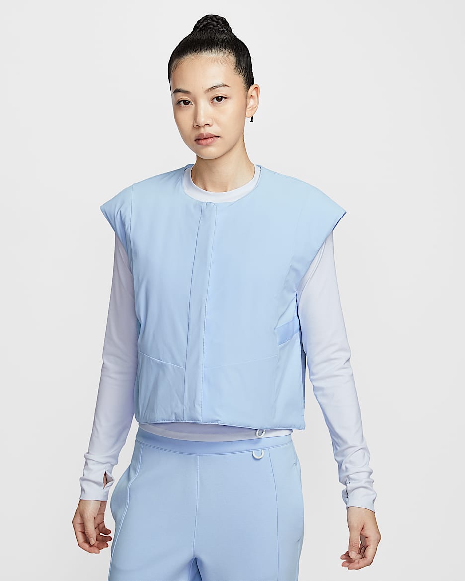 ナイキ 24.7 パーフェクトストレッチ ウィメンズ Therma-FIT シンセティックフィル ベスト - セレスタインブルー/チームオレンジ/サイキックブルー