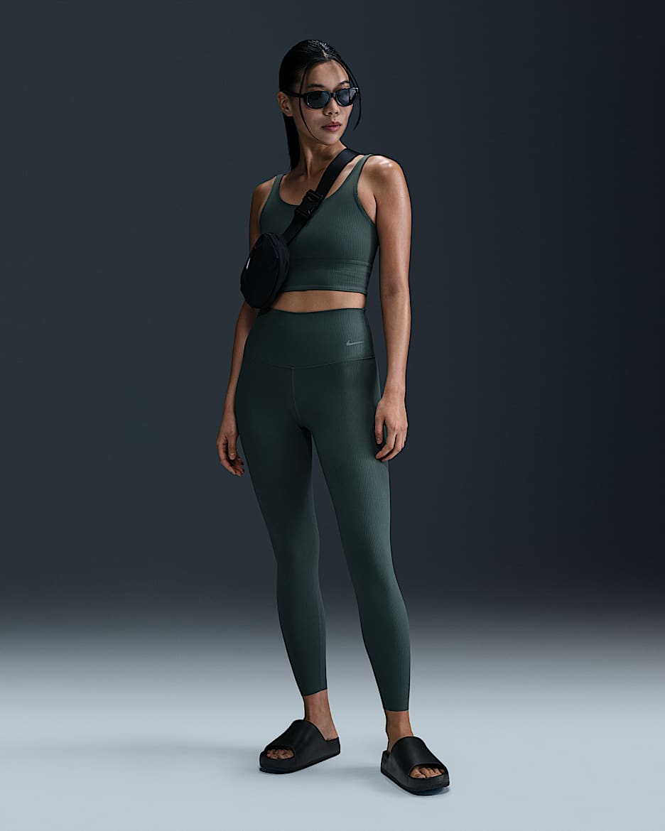 Legging 7/8 taille haute à maintien léger Nike Zenvy Rib pour femme - Vintage Green/Noir