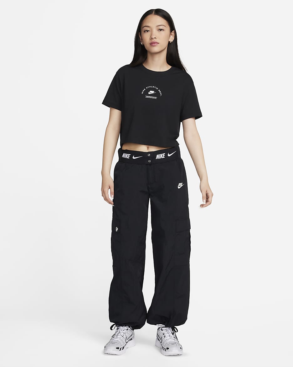 Nike Sportswear Women's Short-Sleeve Crop Top - Black/White/White