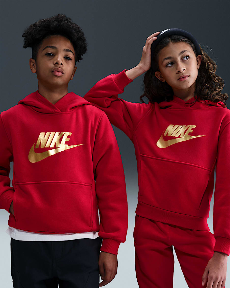 Nike Sportswear Club Fleece Big Kids' Hoodie - University Red/Metallic Gold