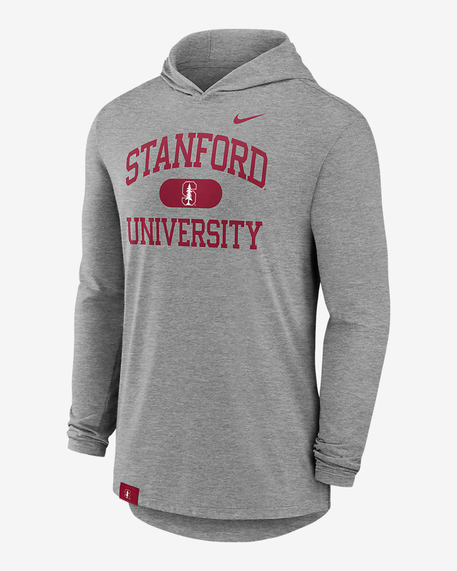 Playera de manga larga universitaria Nike Dri-FIT con gorro para hombre Stanford Cardinal Blitz - Gris jaspeado