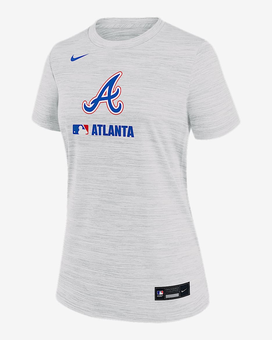 Playera Nike Dri-FIT de la MLB para mujer Atlanta Braves Authentic Collection City Connect Velocity - Blanco