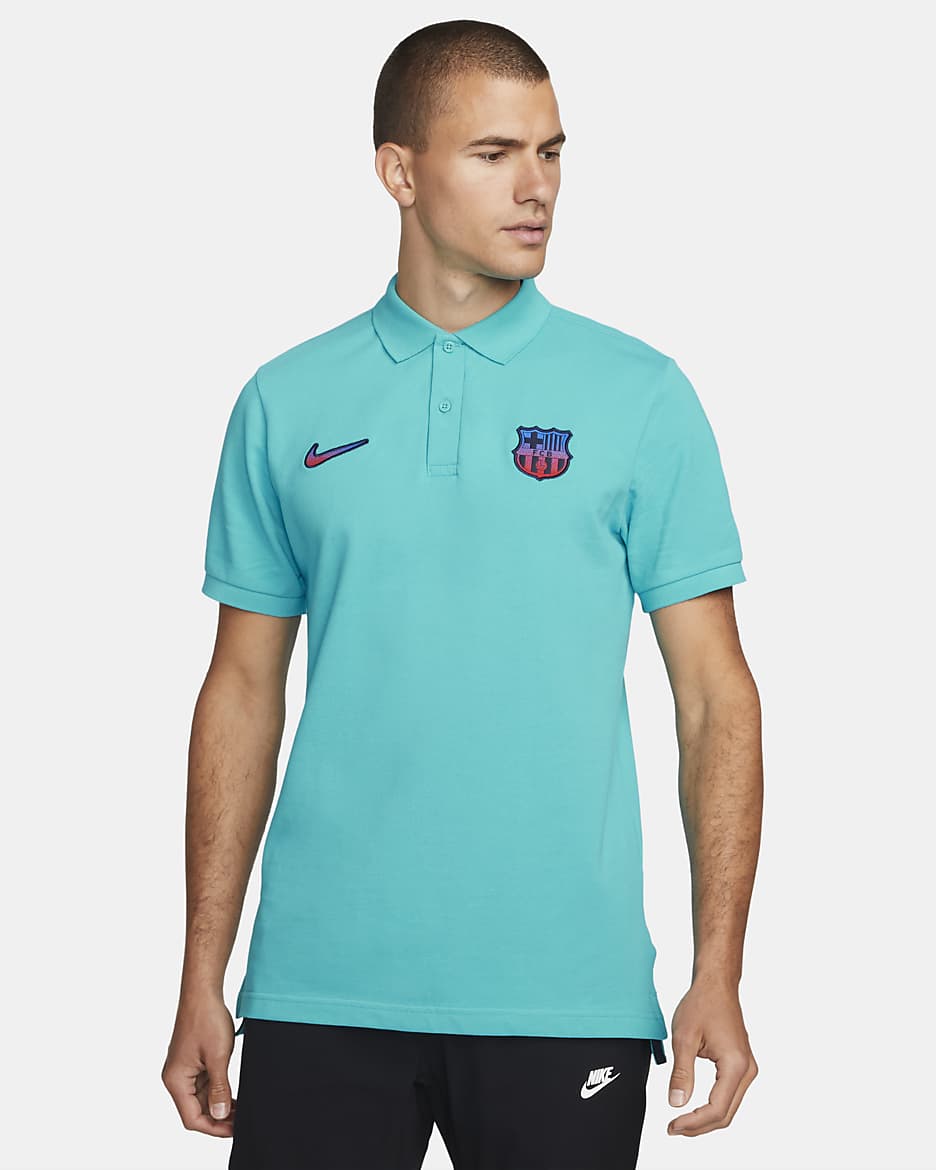 F.C. Barcelona Men's Polo - Oracle Aqua/Obsidian/Signal Blue