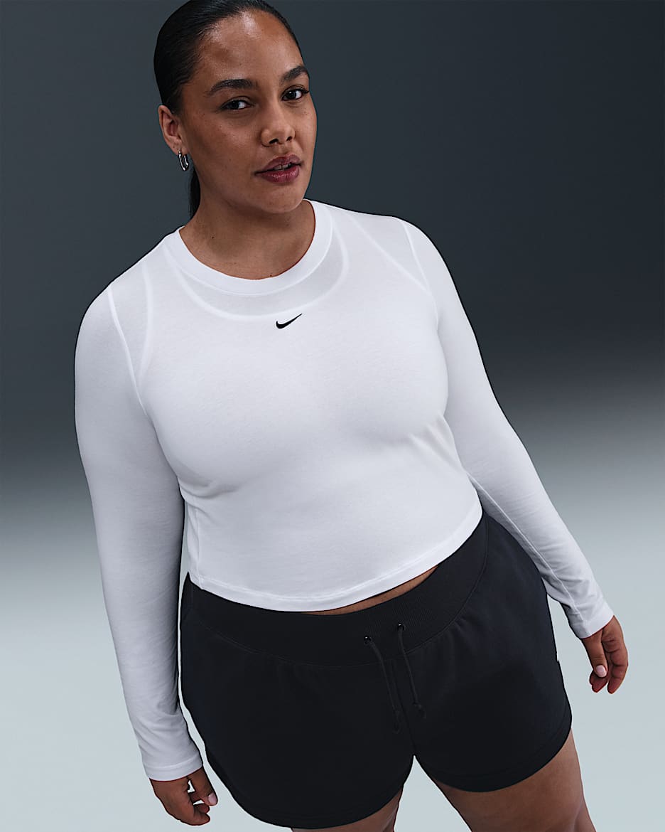 Crop top slim à manches longues Nike Sportswear Chill Knit pour femme (grande taille) - Blanc/Noir