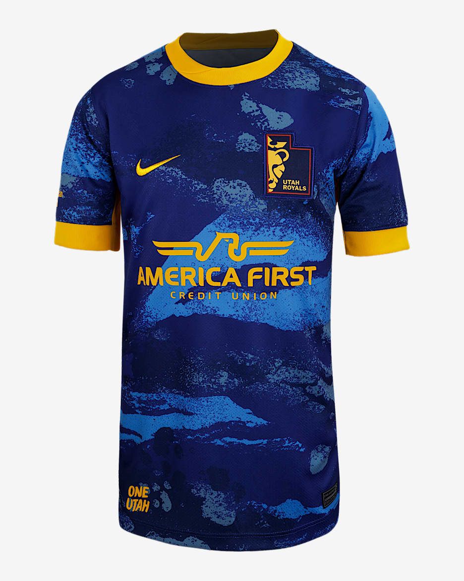 Utah Royals FC 2025 Stadium Away Big Kids' Nike Dri-FIT NWSL Replica Jersey - Deep Royal Blue/University Gold