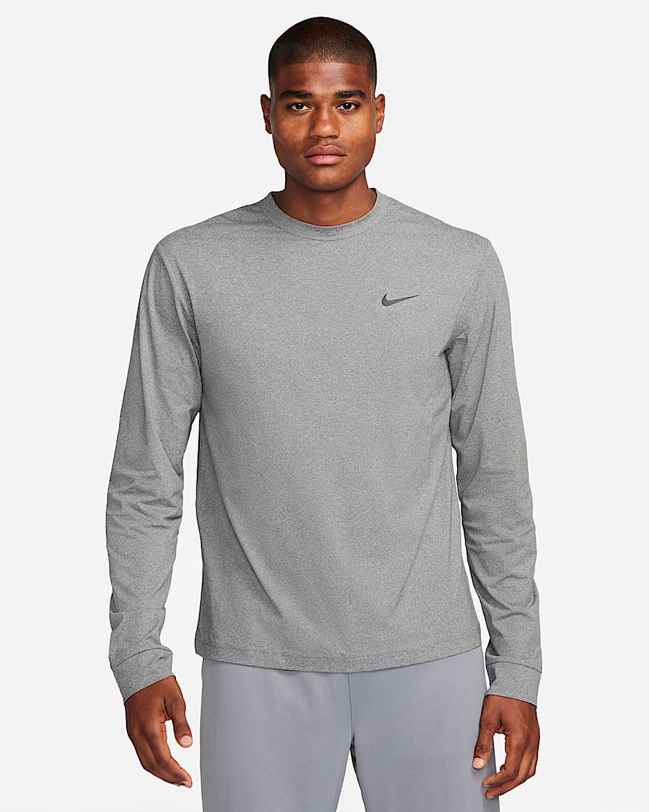 Nike Dri-FIT UV Hyverse Men's Long-Sleeve Fitness Top - Smoke Grey/Heather/Black