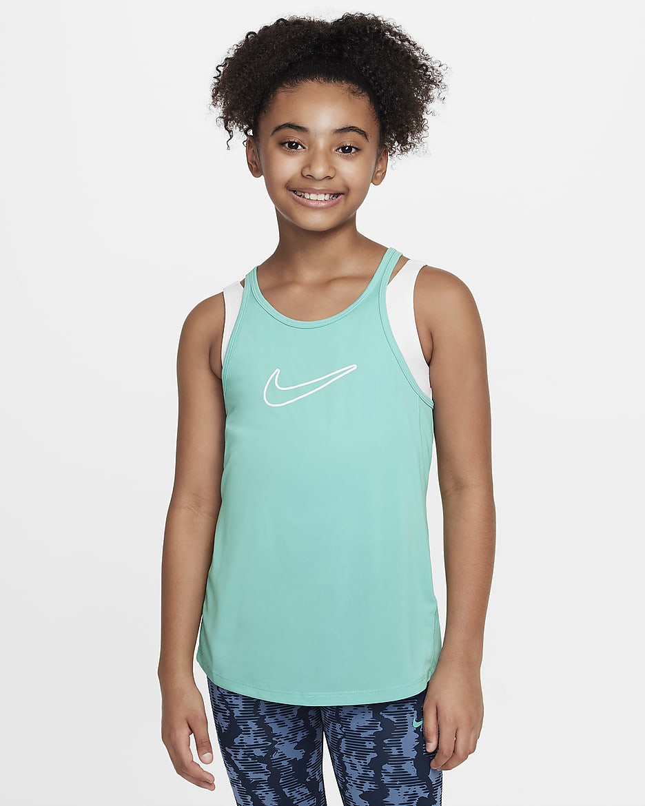 Nike One Classic Older Kids' (Girls') Dri-FIT Tank Top - Green Frost/White