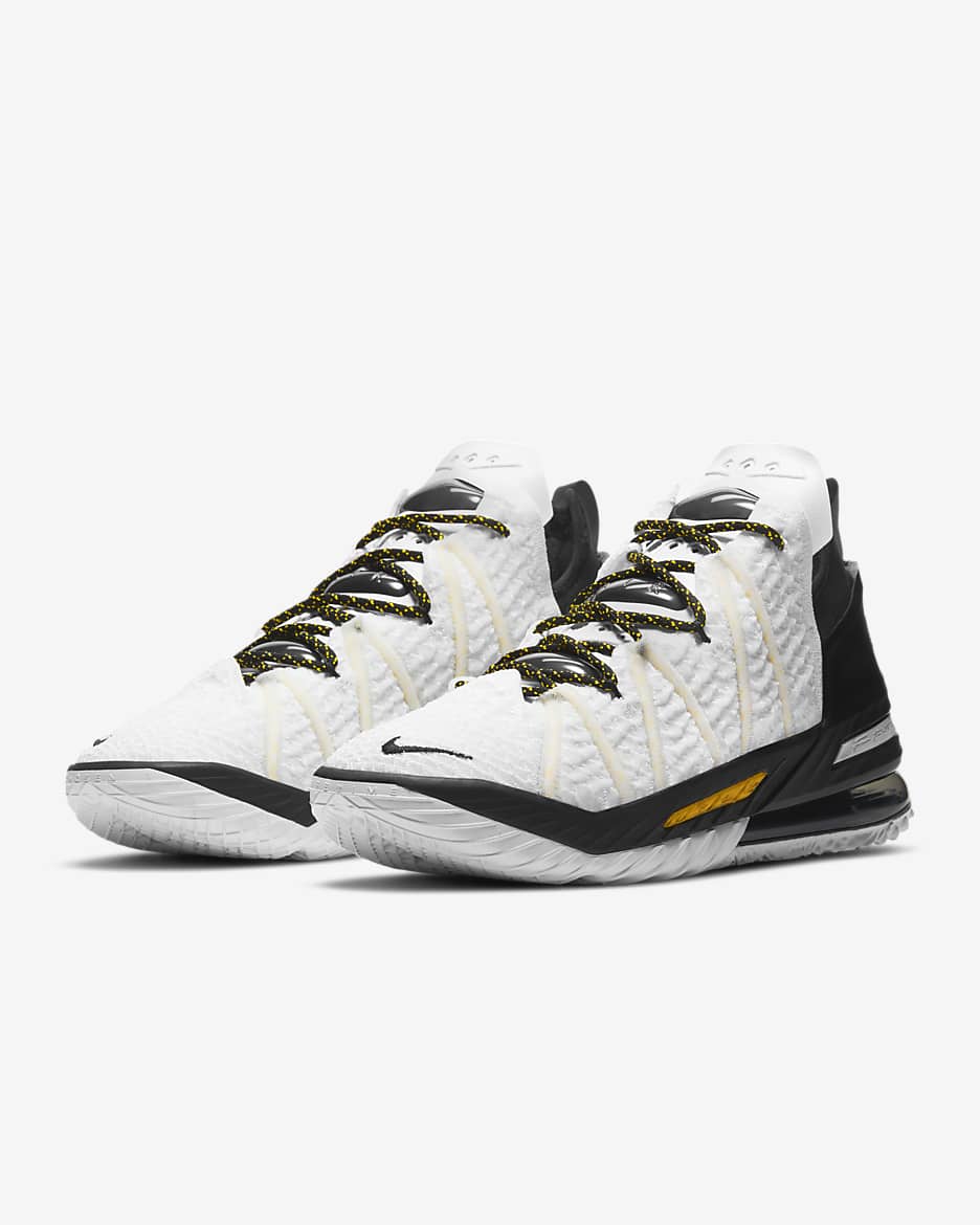 Calzado de básquetbol LeBron 18 “White/Black/Gold” - Blanco/Amarillo/Negro