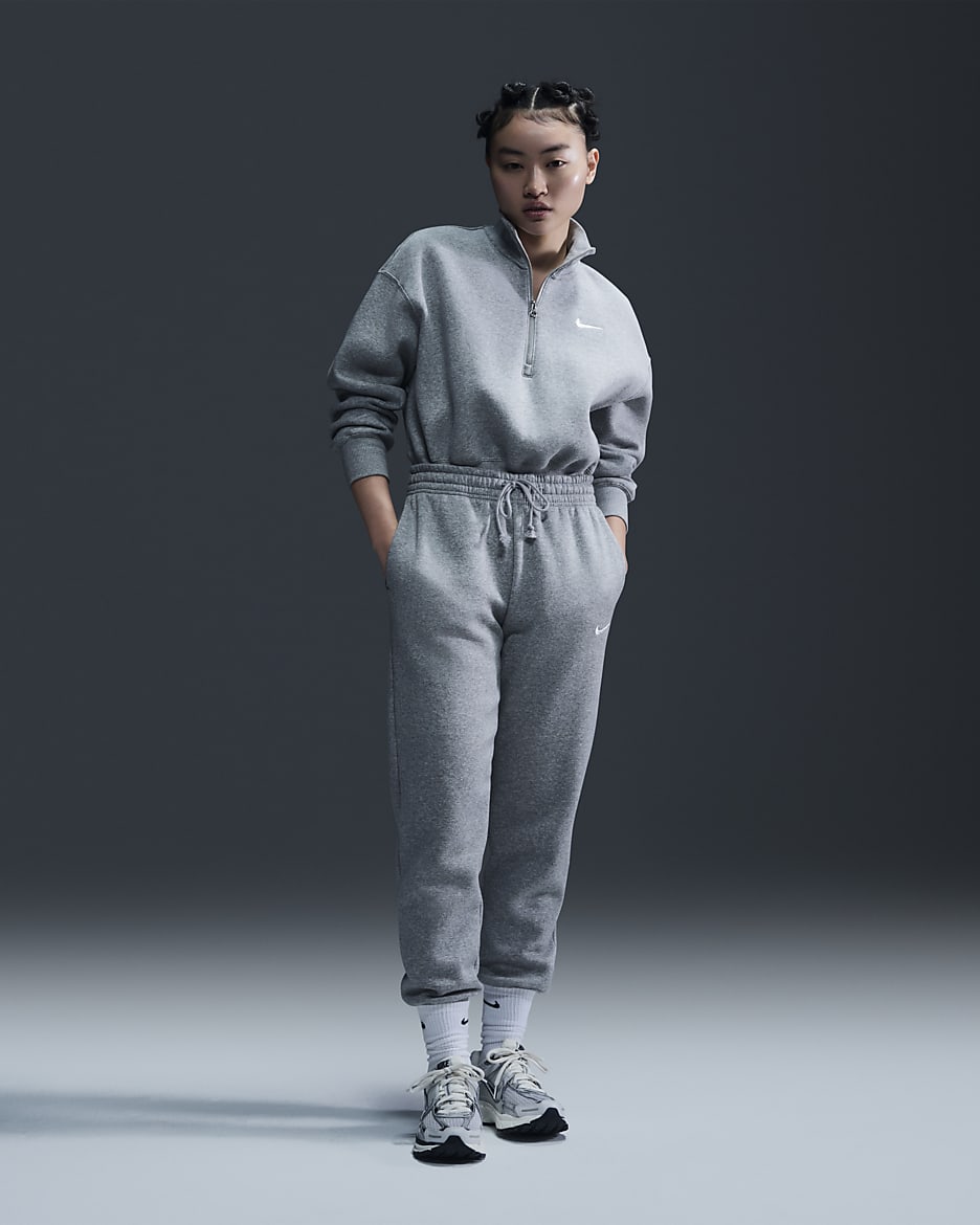 Pantaloni tuta a vita media Nike Sportswear Phoenix Fleece – Donna - Dark Grey Heather/Sail