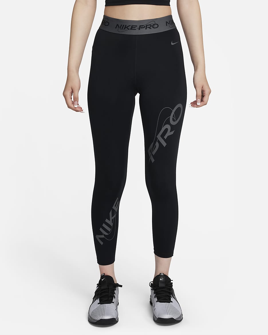 เลกกิ้งเอวปานกลาง 7/8 ส่วนผู้หญิงมีกราฟิก Nike Pro - ดำ/Iron Grey