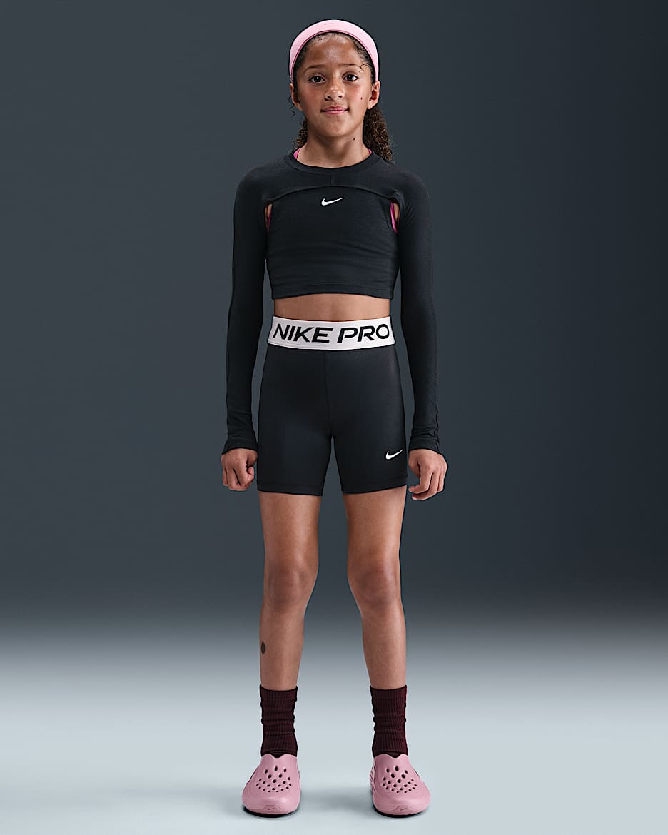 Nike Pro Big Kids' (Girls') Dri-FIT 5" Shorts - Black/Platinum Violet/White