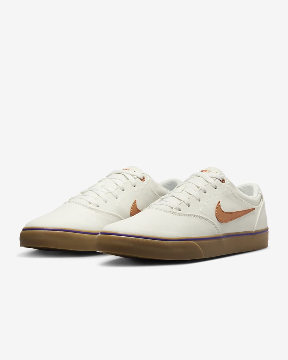 รองเท้าสเก็ตบอร์ด Nike SB Chron 2 Canvas - Summit White/Summit White/Gum Light Brown/Monarch