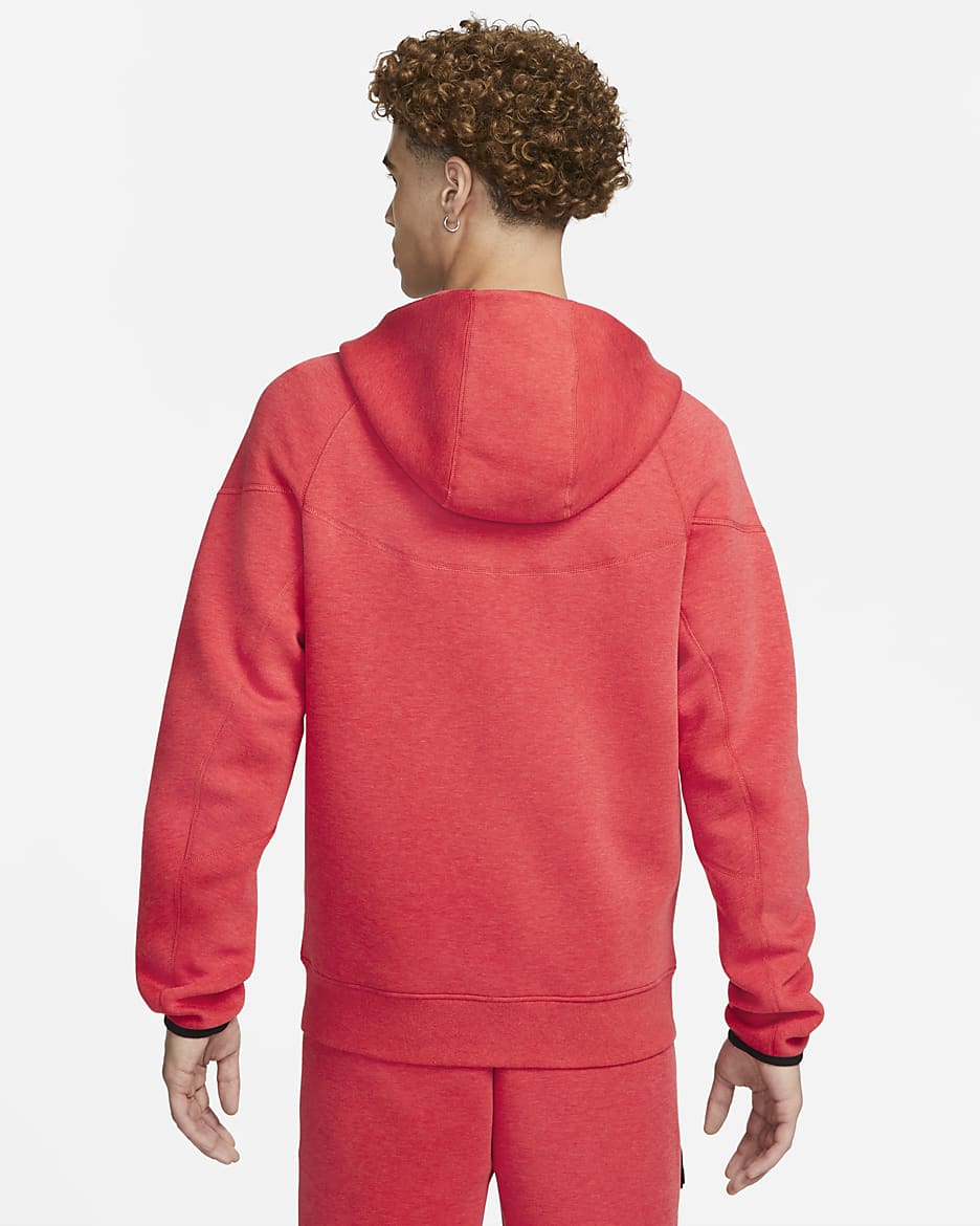 Męska bluza z kapturem i zamkiem na całej długości Nike Sportswear Tech Fleece Windrunner - Light University Red Heather/Czerń