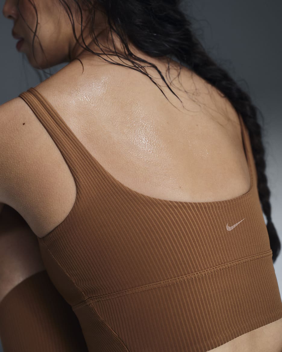 Nike Zenvy Rib Women's Light-Support Padded Longline Sports Bra - Light British Tan/Light British Tan/White