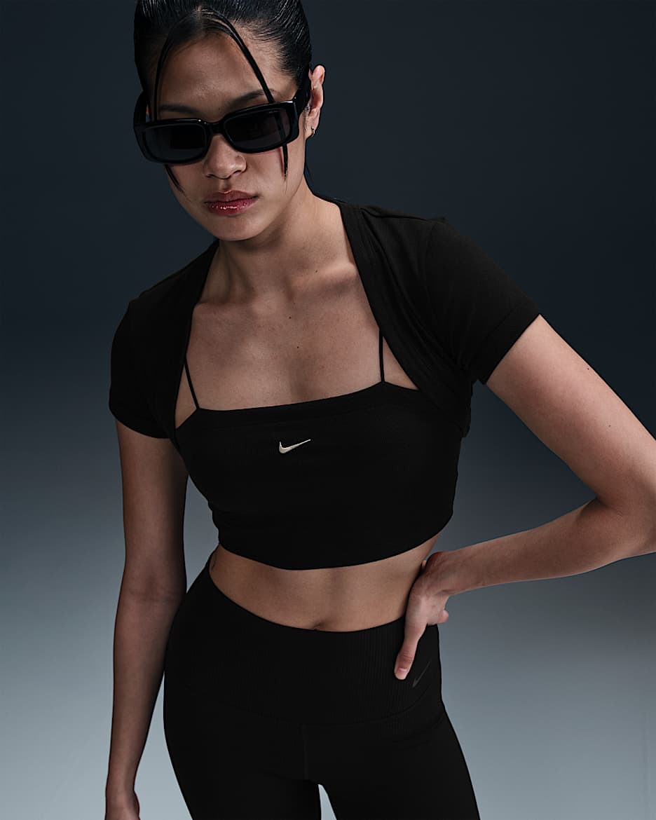 Nike Sportswear Chill Knit Women's Tight Cropped Mini-Rib 2-in-1 Top - Black/Sail