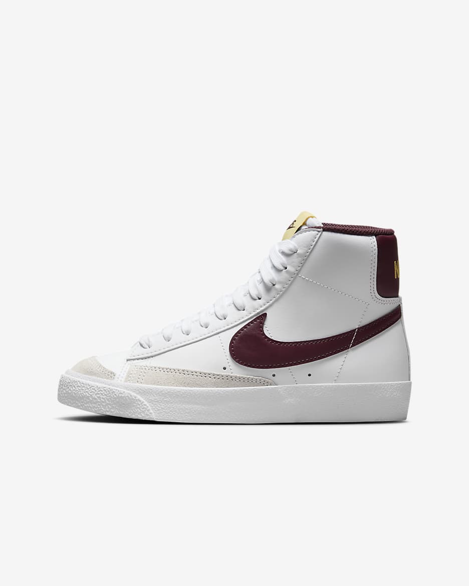 Nike Blazer Mid '77 Big Kids' Shoes - White/Saturn Gold/Burgundy Crush