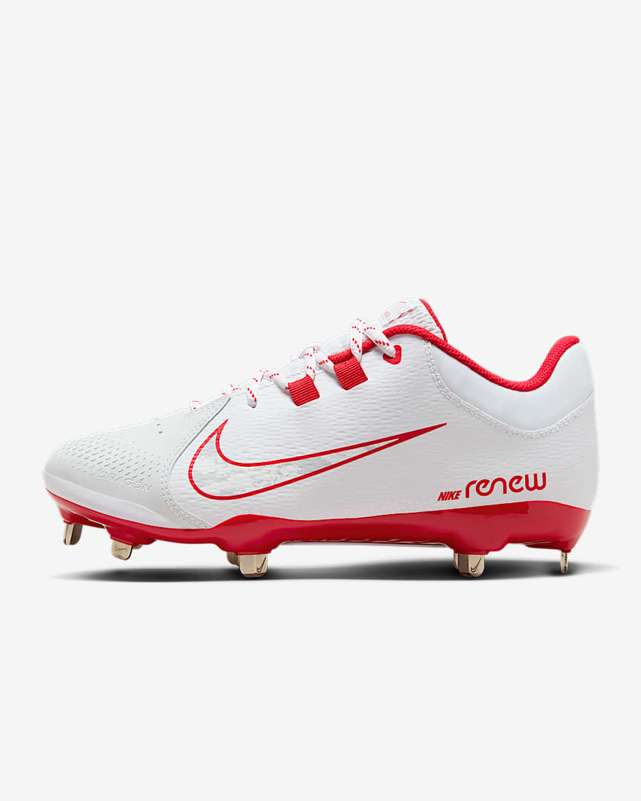 Tacos de softball para mujer Nike Hyperdiamond 4 Pro - Blanco/Rojo universitario/Gris lobo