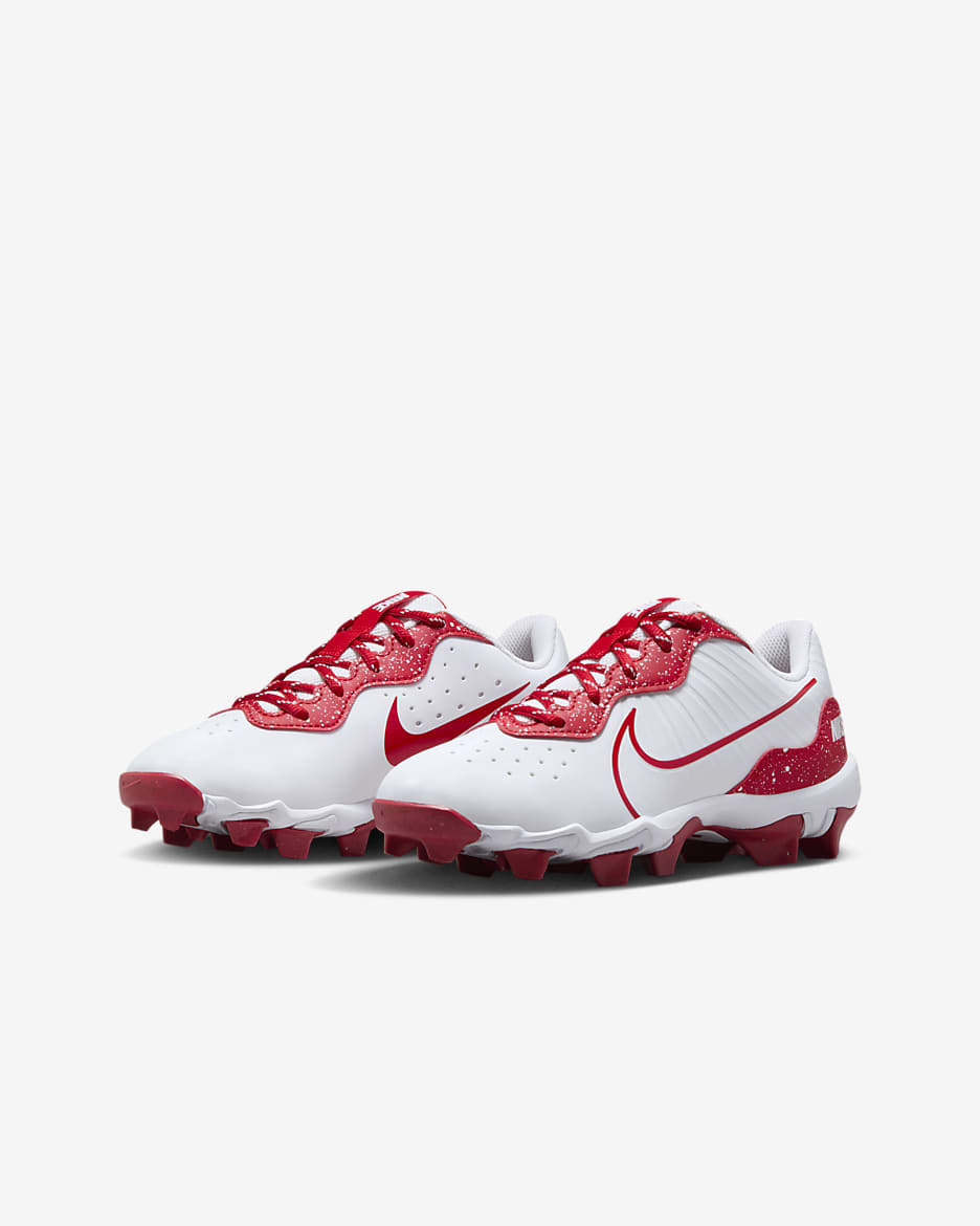 Tacos de béisbol para niños talla pequeña/grande Nike Alpha Huarache 4 Keystone - Blanco/Rojo universitario