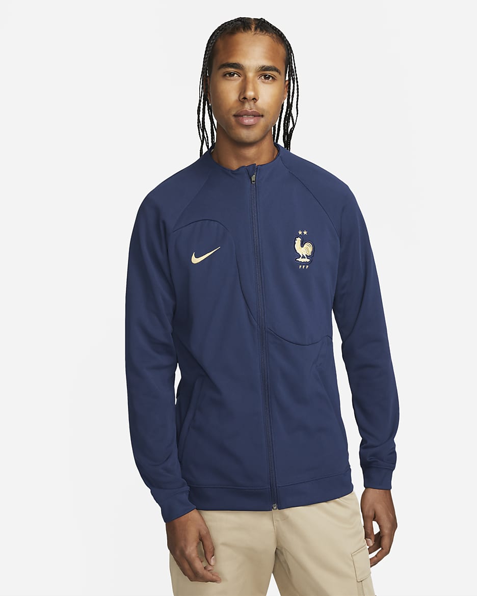 FFF Academy Pro Men's Knit Football Jacket - Midnight Navy/Metallic Gold