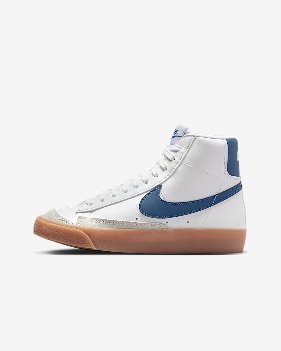 Tenis para niños grandes Nike Blazer Mid '77 - Blanco/Amarillo goma/Blanco cumbre/Tormenta