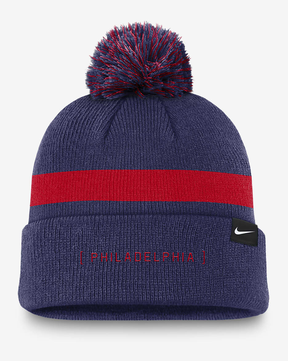 Philadelphia Phillies Hometown Peak Men's Nike MLB Cuffed Pom Beanie - Red