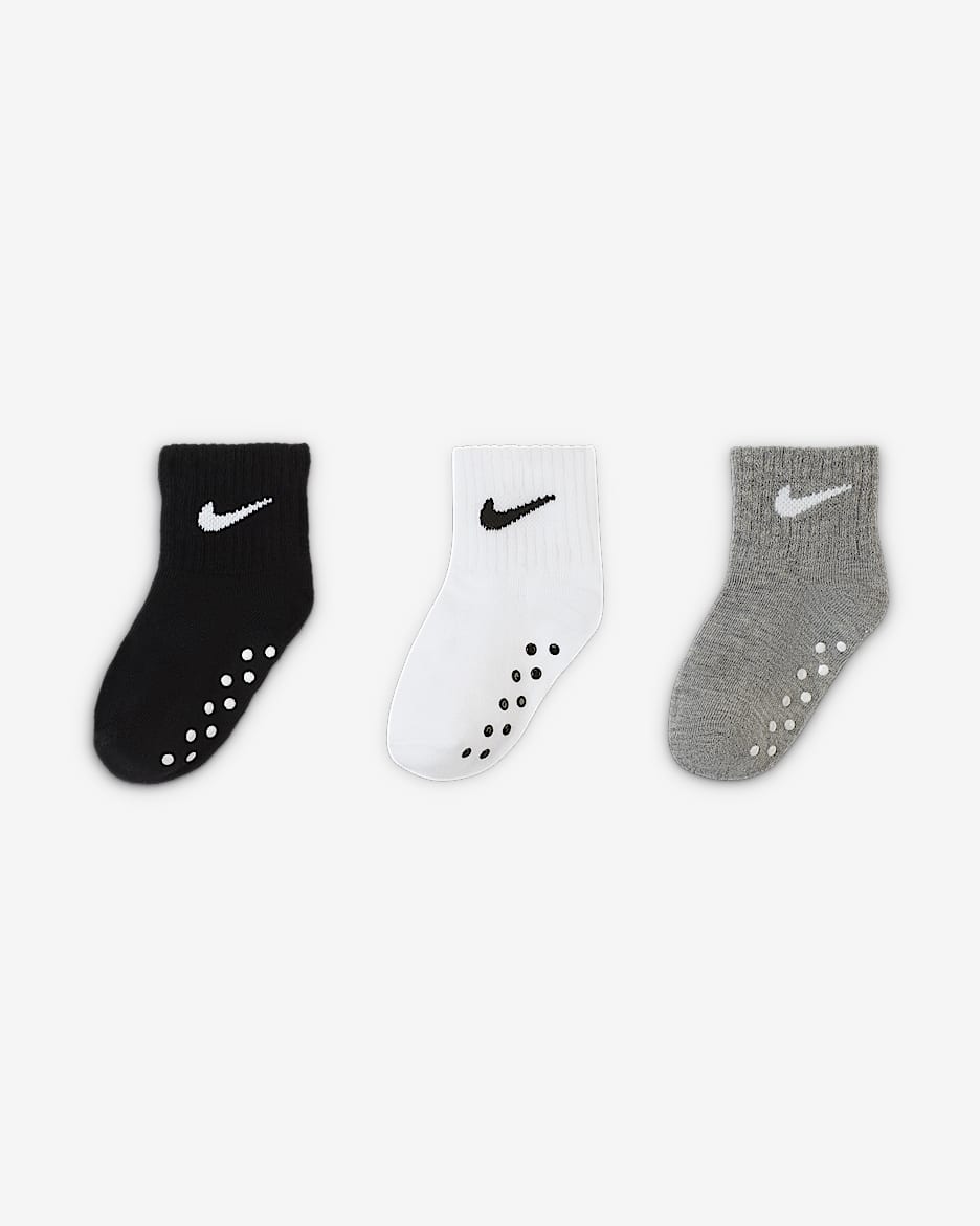 Nike Swoosh enkelsokken met anti-slip voor baby's (3 paar) - Zwart