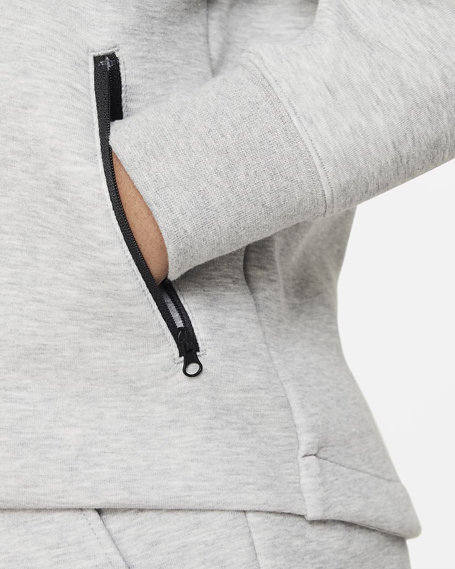 Nike Sportswear Tech Fleece-hættetrøje med lynlås i fuld længde (udvidet størrelse) til større børn (piger) - Dark Grey Heather/sort/sort