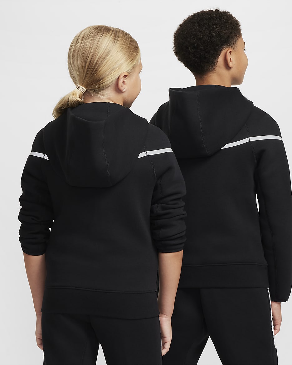 Nike Sportswear Tech Fleece reflecterende hoodie met rits over de hele lengte voor jongens - Zwart