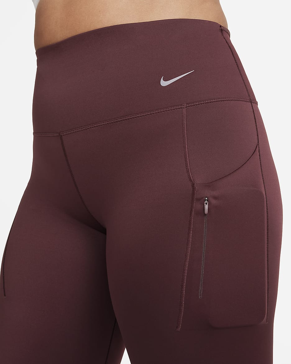 Legging taille haute à maintien supérieur et coupe longue avec poches Nike Go pour femme - Burgundy Crush/Noir