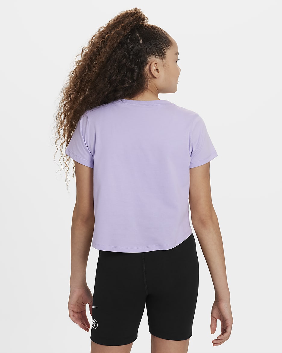 Nike Sportswear Older Kids' (Girls') Cropped T-Shirt - Hydrangeas/Daybreak/White