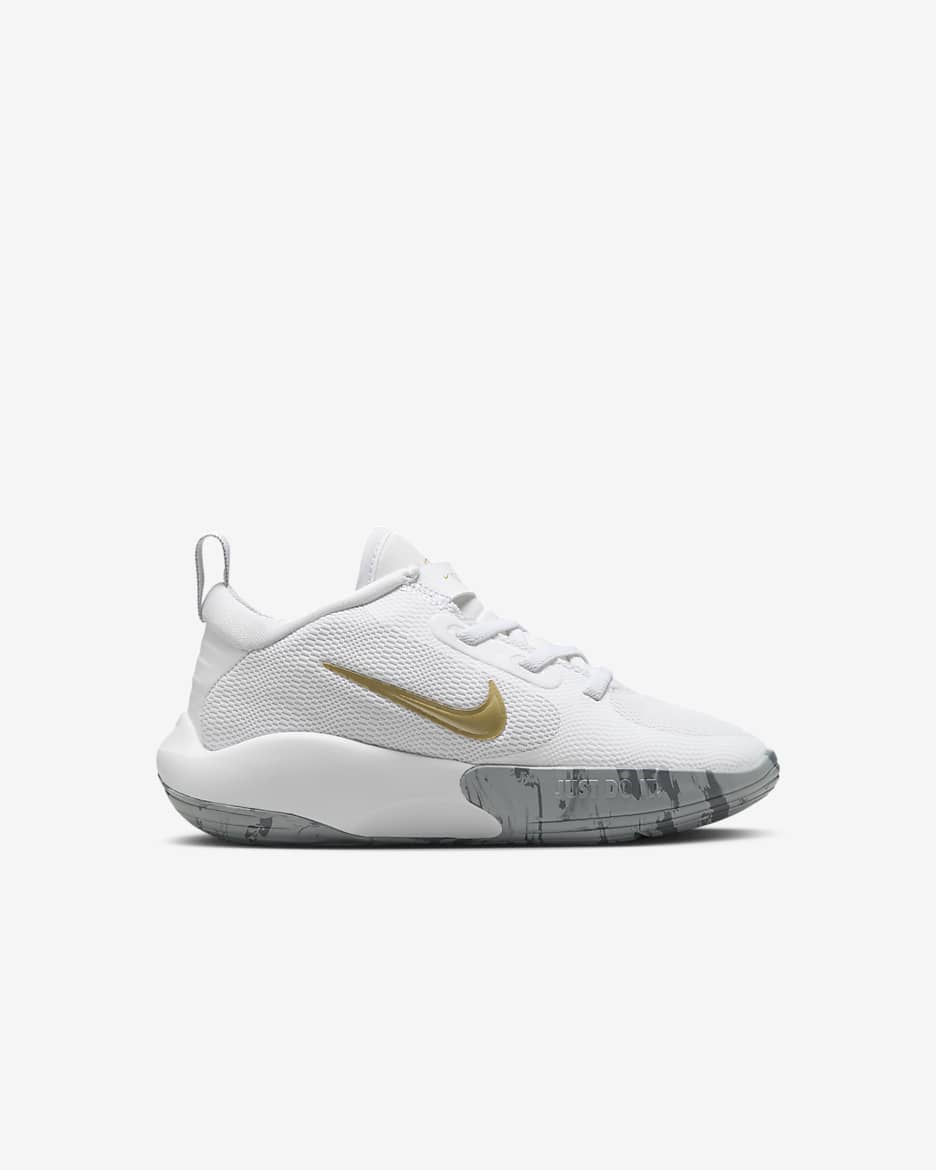 Tenis para niños de preescolar Nike IsoFly - Blanco/Gris azulado/Gris lobo/Estrella de oro metálico