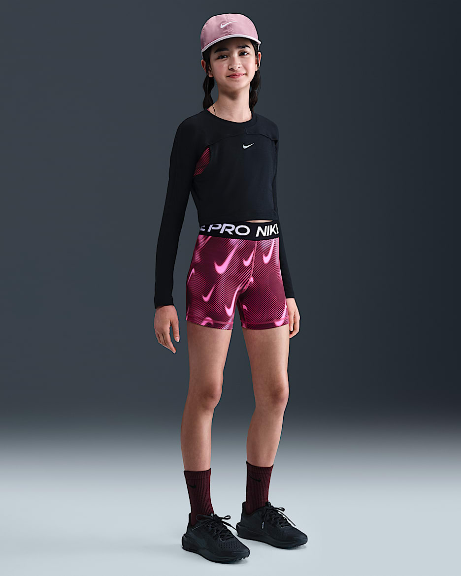 Nike Pro Older Kids' (Girls') Dri-FIT 7.5cm (approx.) Shorts - Sweet Beet/White