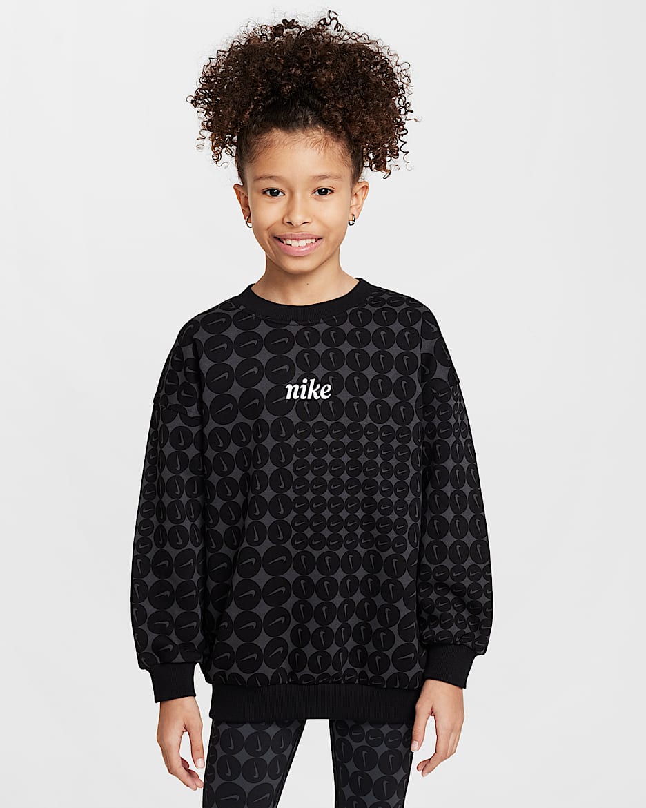 Nike Sportswear Club Fleece Older Kids' (Girls') Oversized Crew-Neck Sweatshirt - Black/White