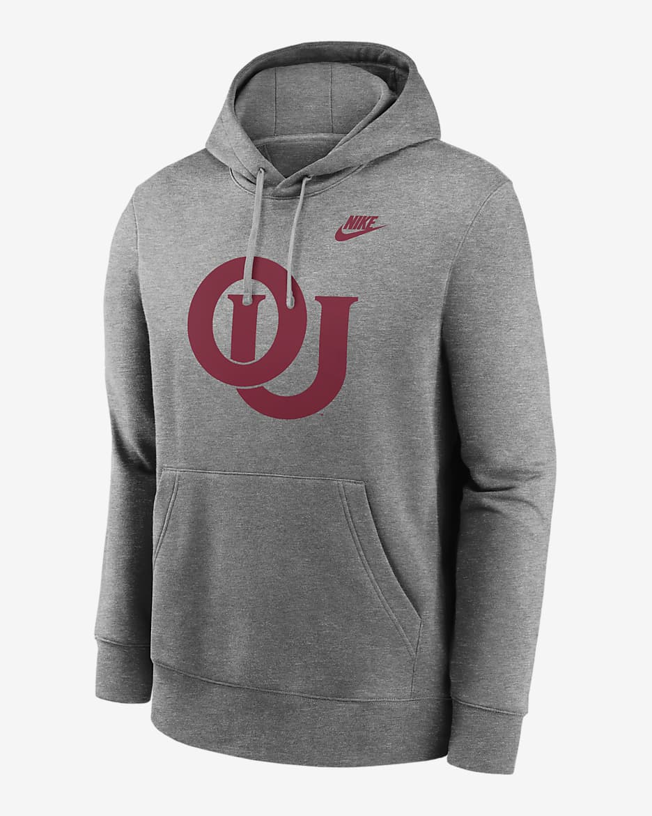 Oklahoma Sooners Legacy Club Primary Logo Men's Nike College Pullover Hoodie - Dark Grey Heather