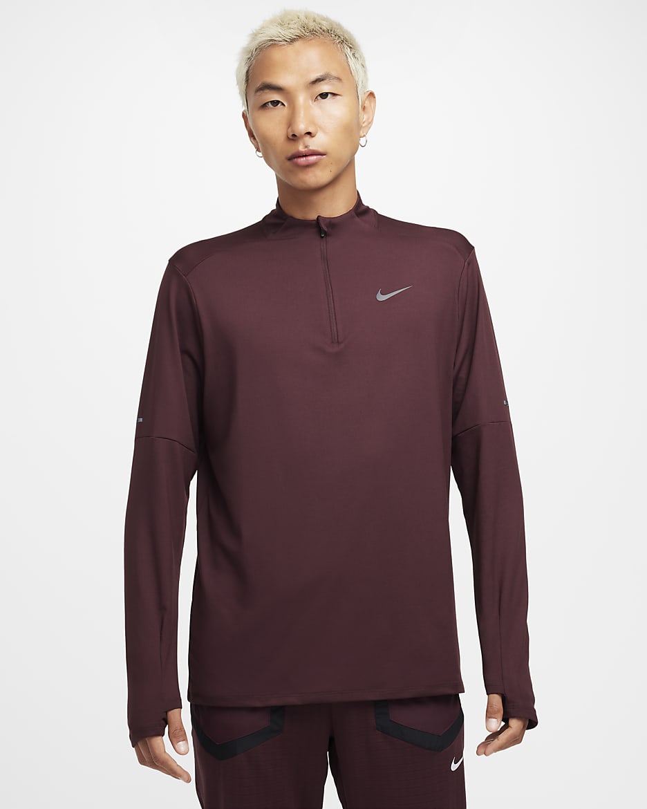 Playera de running de medio cierre Dri-FIT para hombre Nike Element - Burdeos enérgico