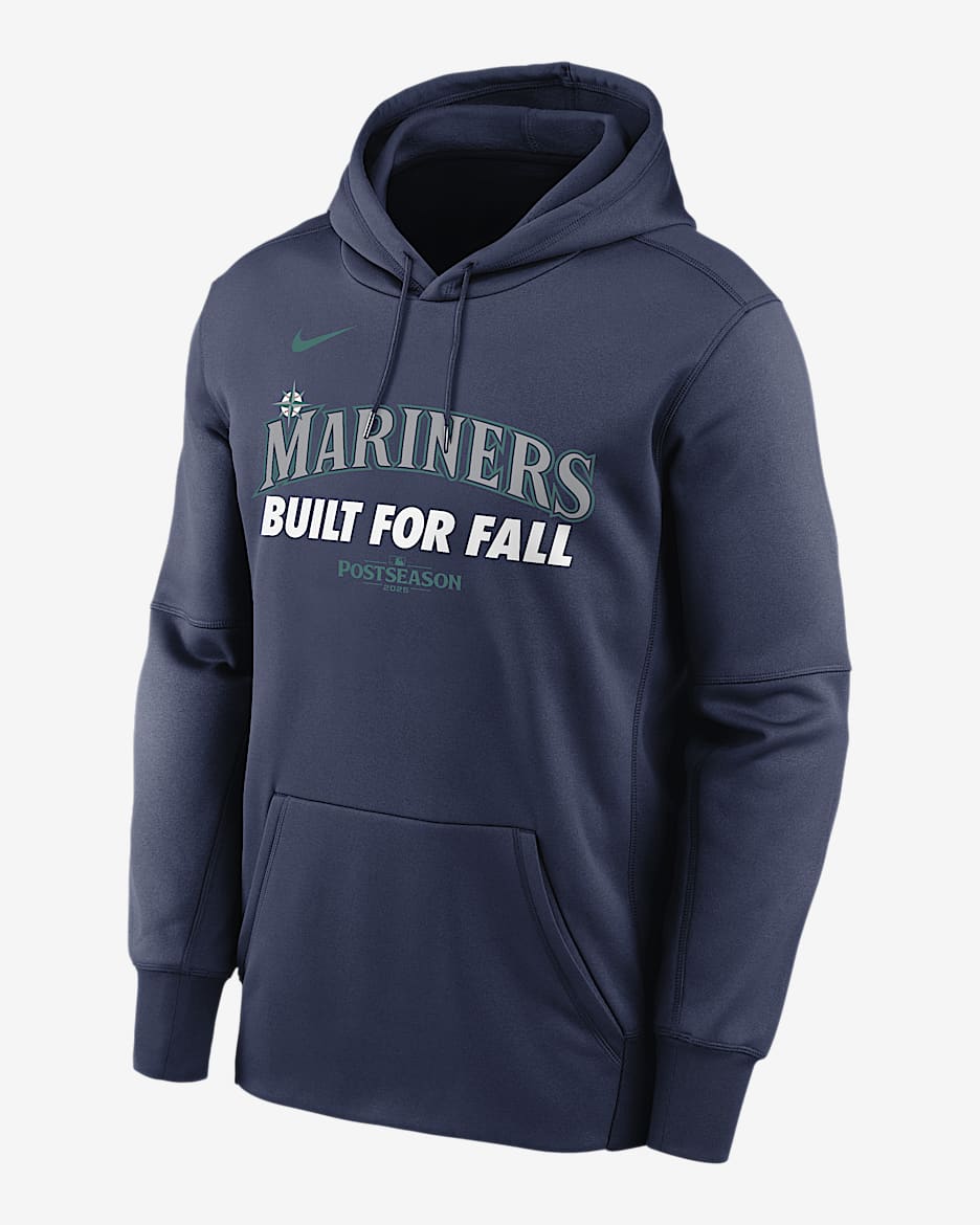Seattle Mariners 2025 Postseason Authentic Collection Men’s Nike Therma MLB Pullover Hoodie - Navy