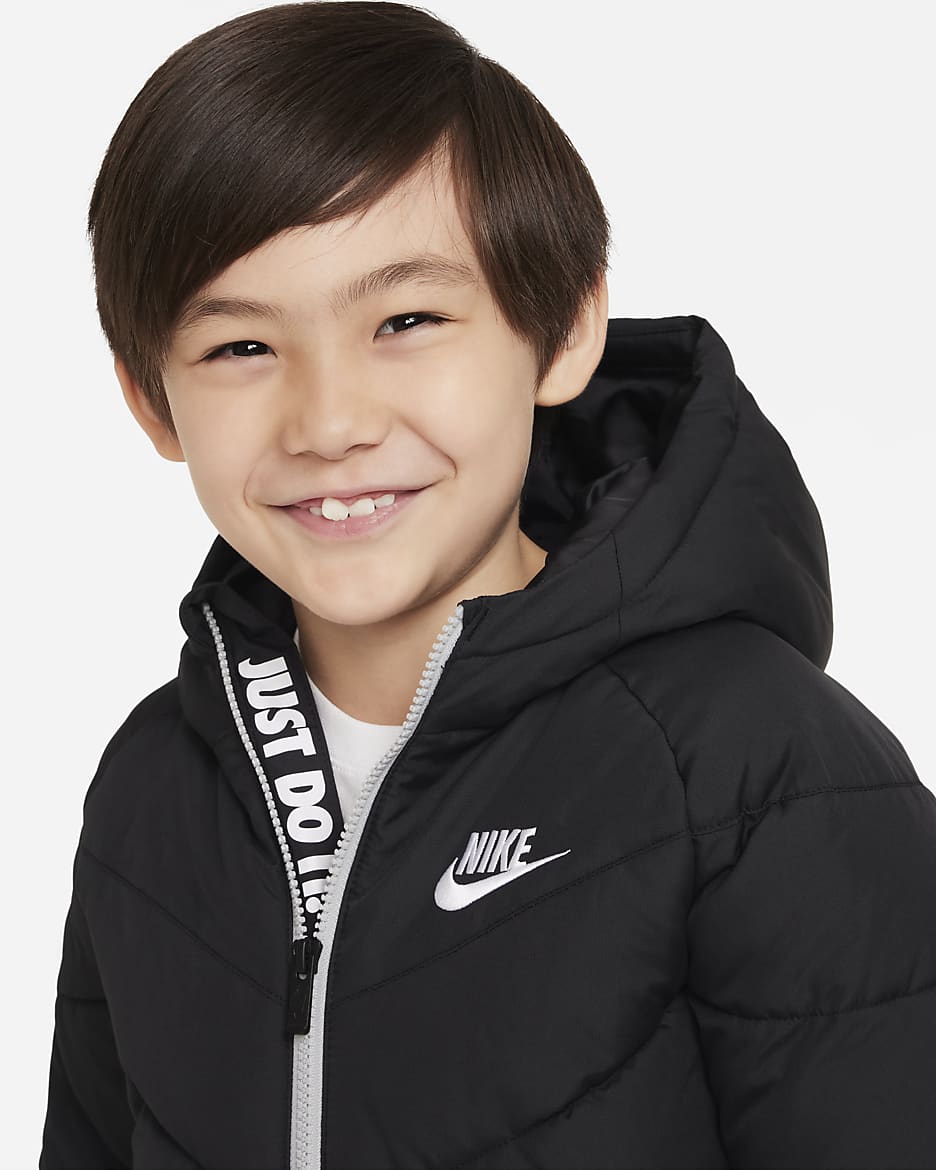 Nike Younger Kids' Hooded Chevron Puffer Jacket - Black