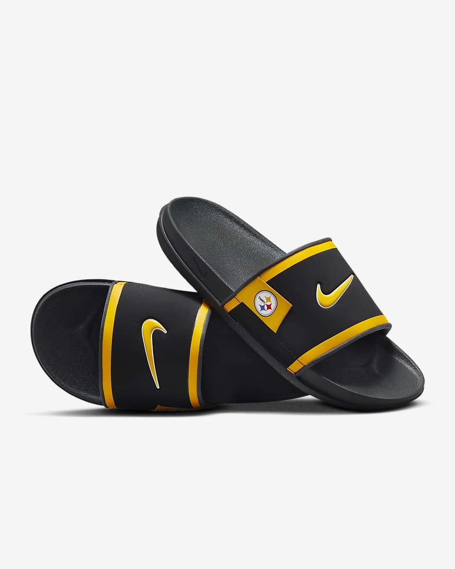 Chanclas Offcourt Nike Offcourt (Pittsburgh Steelers) - Negro/Gris humo oscuro/Oro universitario