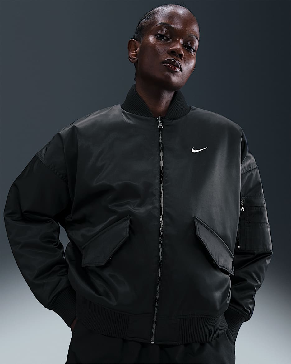 Nike Sportswear Women's Therma-FIT Reversible Bomber Jacket - Black/Medium Ash/Sail/Sail