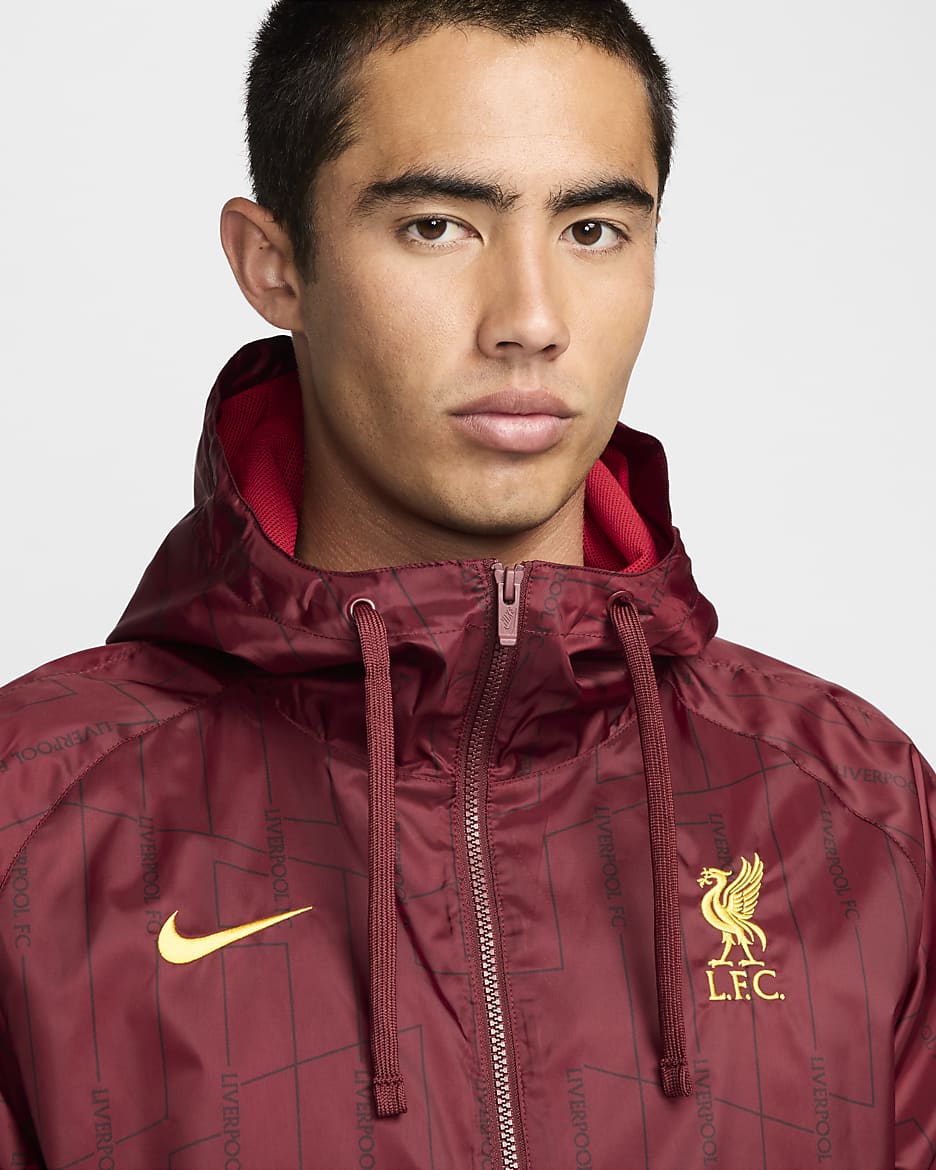 Liverpool FC Men's Nike Soccer Hooded Woven Tracksuit - Dark Team Red/Sail/Gym Red/Chrome Yellow