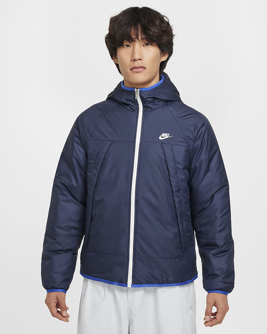 Nike Sportswear Therma-FIT Legacy Men's Reversible Hooded Jacket - Obsidian/Game Royal/Sail
