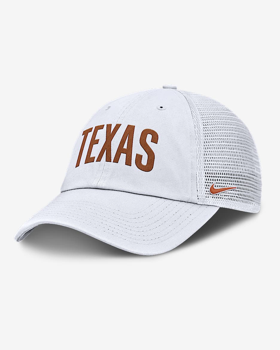 Gorra de rejilla universitaria Nike ajustable para hombre Texas Primetime Campus Club - Blanco